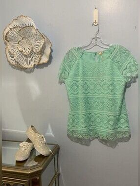 Nwt Ultra Pink Mint Lace Short-Sleeve Top - Women